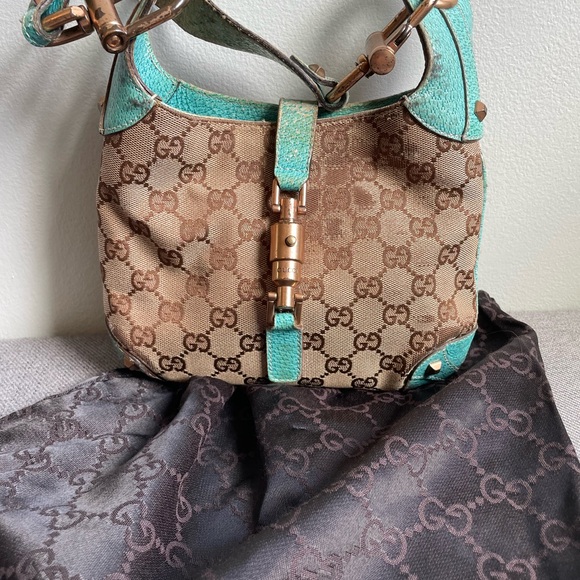 Gucci Teal and Brown Shoulder Bag - Picture 1 of 10